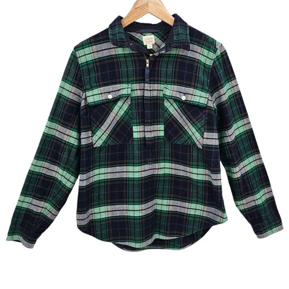 J Crew Womens S Half Zip Buffalo Plaid Popover Shirt Jacket Blue Green - Picture 2 of 11